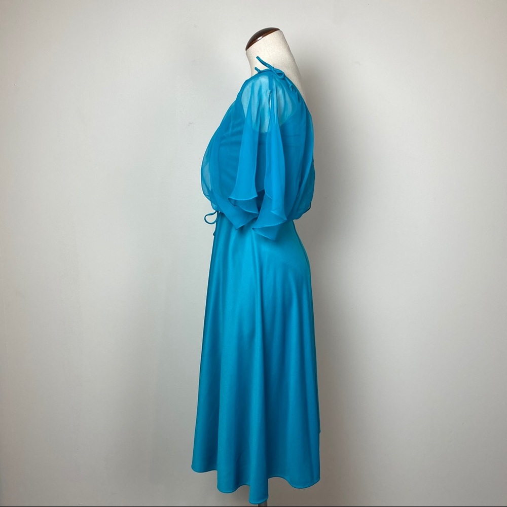 Vintage 70s Cerulean Flutter Sleeve Dress - Picture 5 of 8